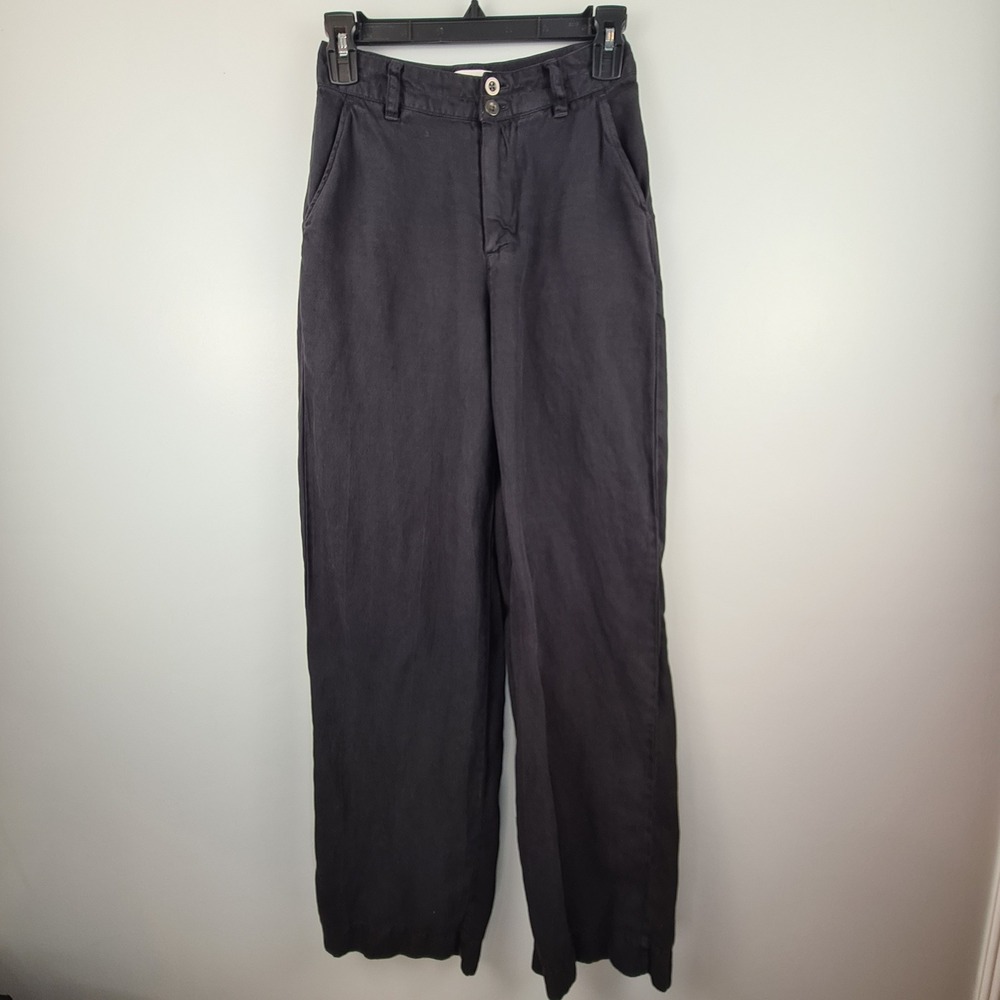 Cloth & Stone Black Linen Tencel Wide Leg High Rise Pants Size 25 Streetwear
